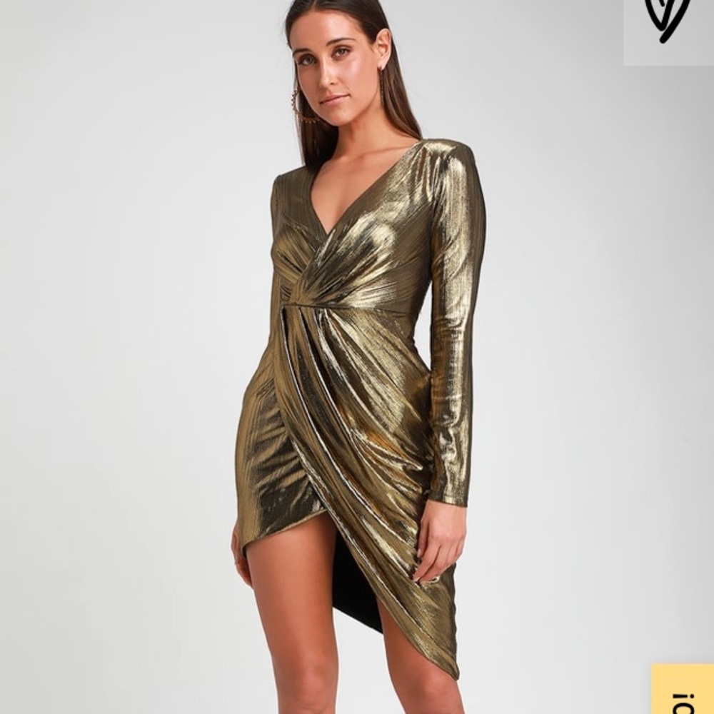 Lulu’s Violet gold Asymmetrical dress in XL
